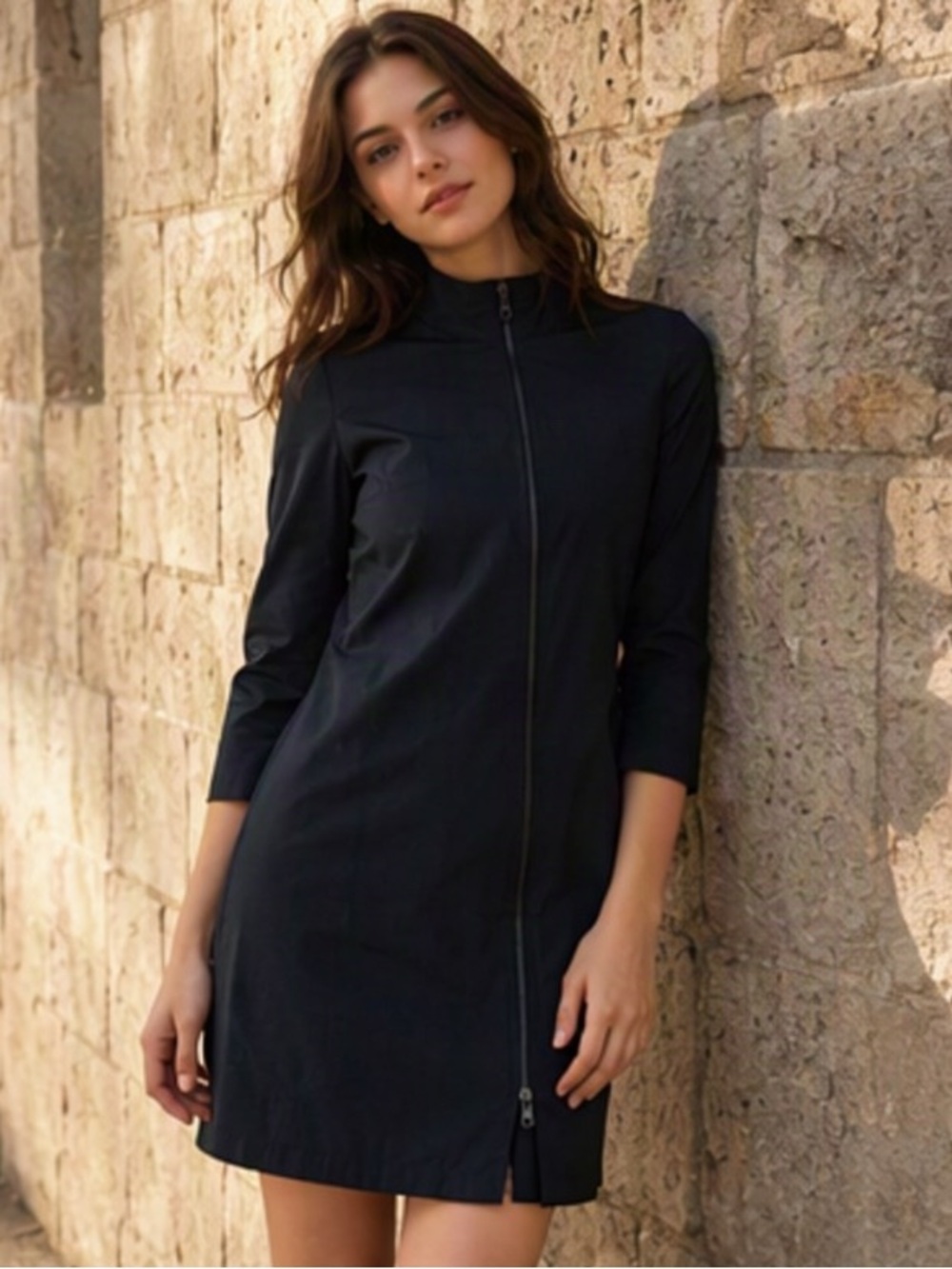 🌹 Etam 🌹 Vintage Black Asymmetrical Zipper Half Sleeve Jacket Dress